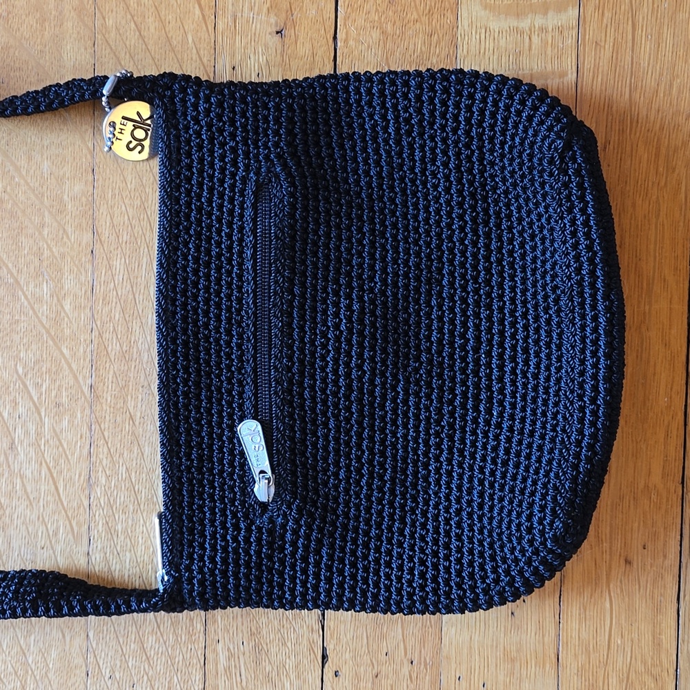The Sak, Black Crocheted Shoulder Purse/Bag, 9.5" x 7", 17" Strap